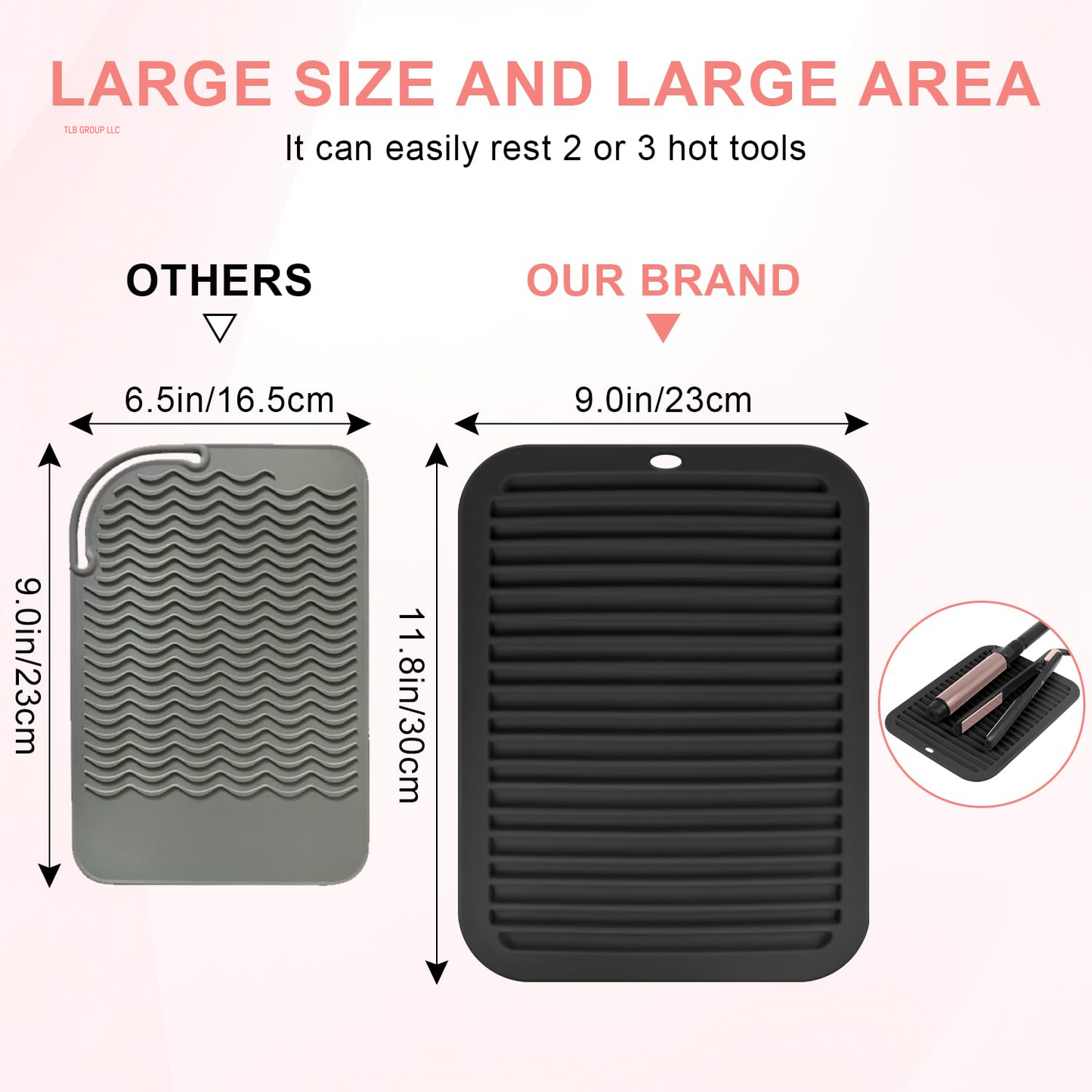 Large Silicone Heat Resistant Mat, Professional Hot Hair Tools Mat for Curling Iron, Flat Iron, Hair Straightener, Portable Hot Pad Cover with Velcro for Travel Home Salon(11.8" X 9.0")