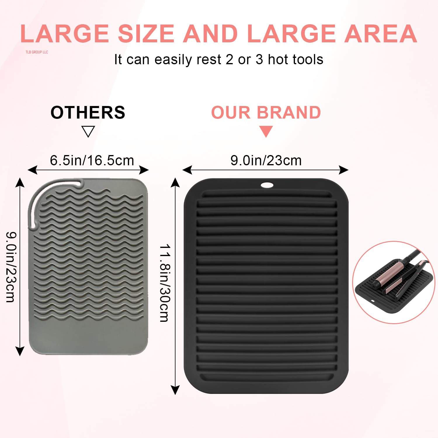 Large Silicone Heat Resistant Mat, Professional Hot Hair Tools Mat for Curling Iron, Flat Iron, Hair Straightener, Portable Hot Pad Cover with Velcro for Travel Home Salon(11.8" X 9.0")