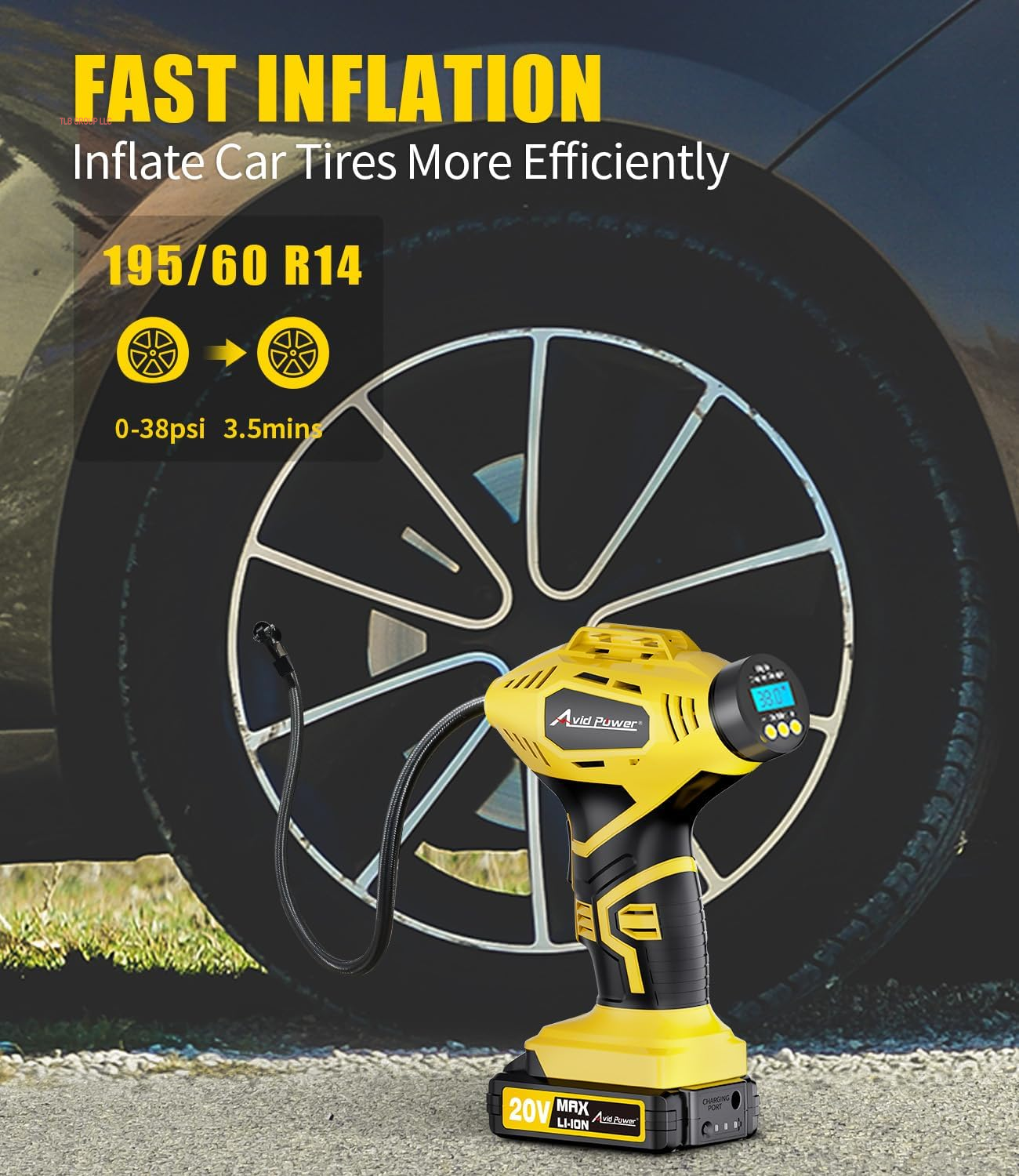 Cordless Tire Inflator Portable Air Compressor, 20V Rechargeable Battery Powered Car Tire Pump W/ 12V DC Adapter, Digital Pressure Gauge, Air Pump for Car, Bike, Motorcycle, Ball