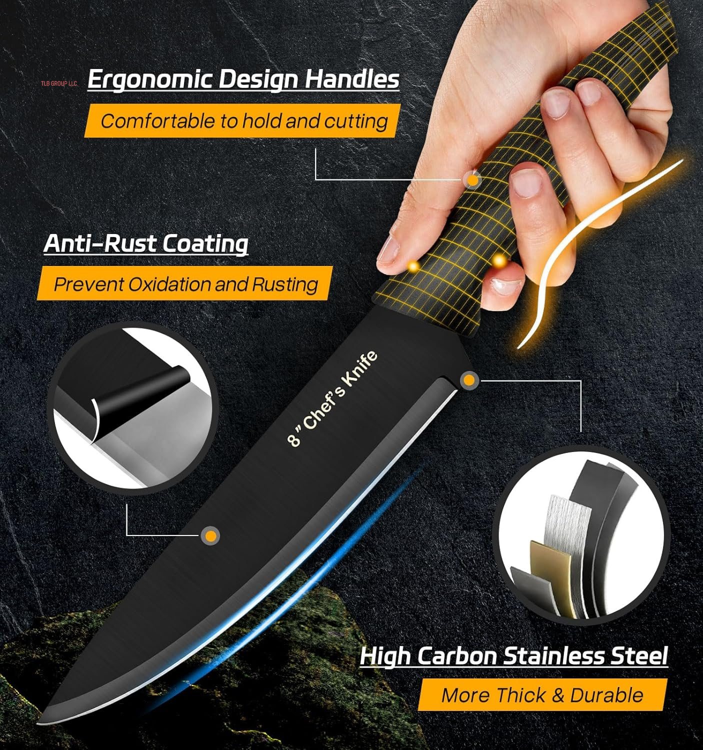 Knife Set, 14 Pieces Kitchen Knife Set, High Carbon German Stainless Steel, Dishwasher Safe Cutlery, Black