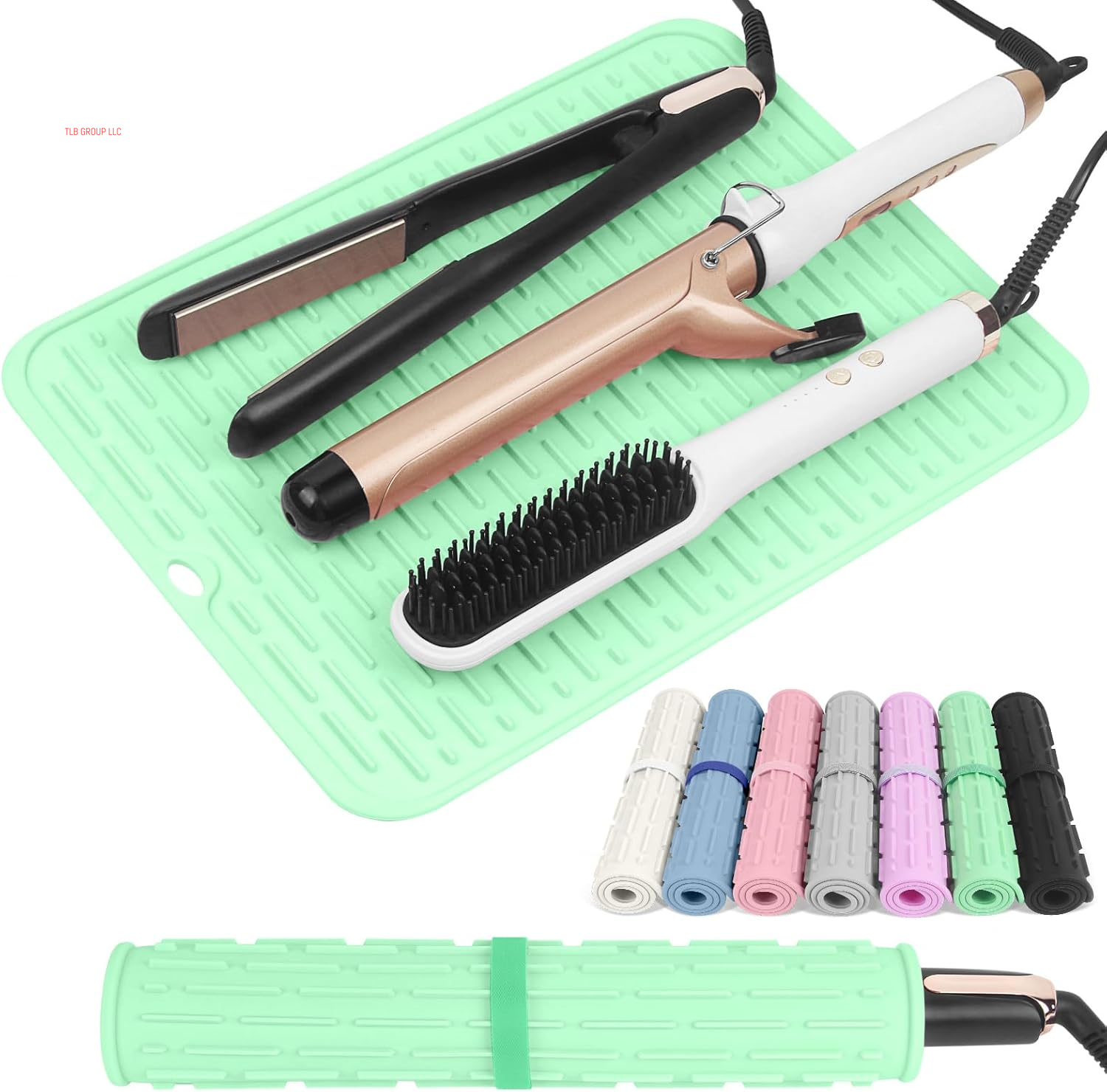 Oversize Silicone Heat Resistant Mat for Hair Tools, Curling Iron Mat, Hot Tools Holder, Portable Flat Iron Hair Straightener Pad Cover for Travel Vanity Salon(14.2" X 11.0")