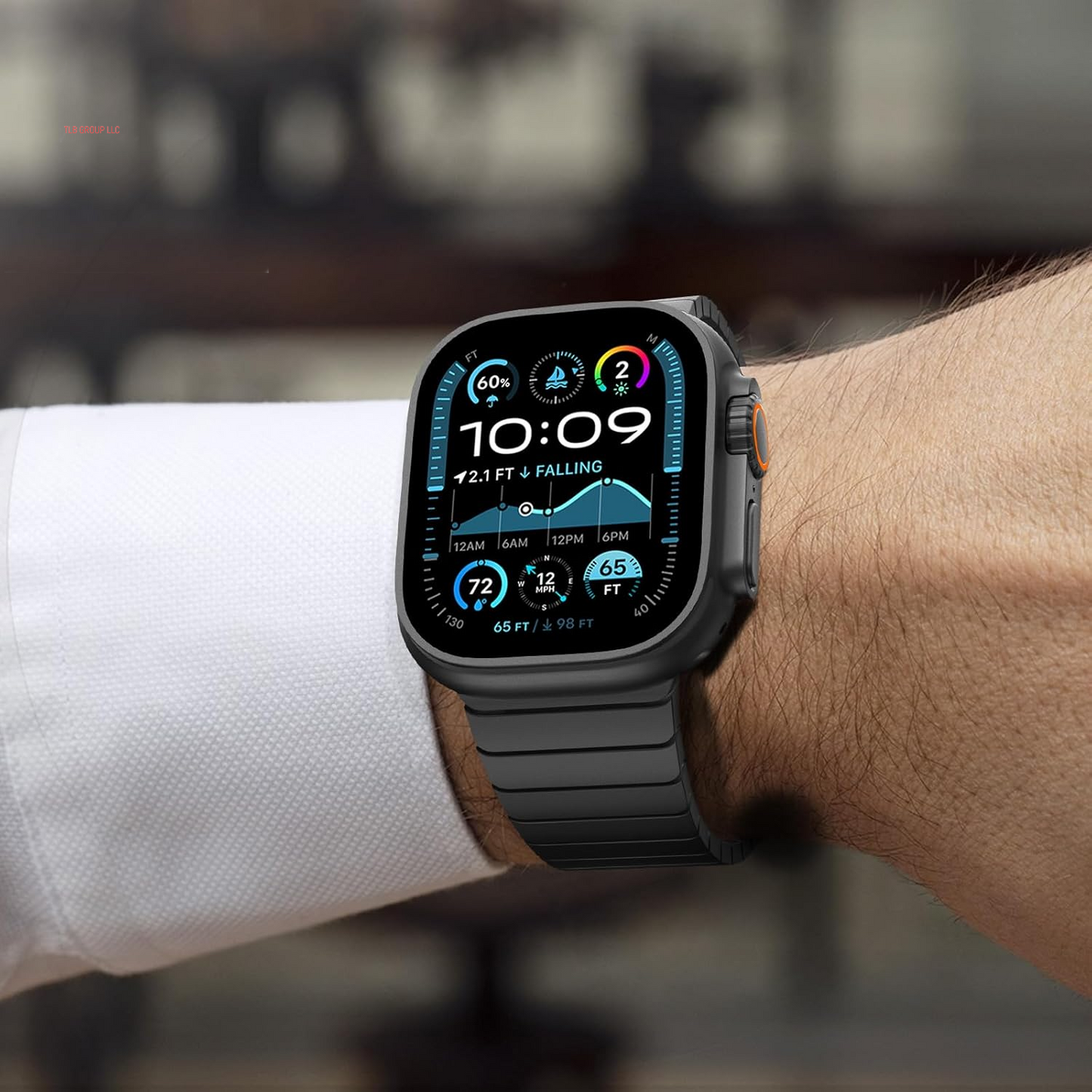 Stainless Steel Band Compatible with Apple Watch Band 49Mm for Men, Durable Metal Strap for Apple Watch Ultra 2/Ultra 49Mm, Series 10 46Mm, 9/8/7 45Mm, SE2/6/5/4 44Mm, 3/2/1 42Mm, Black