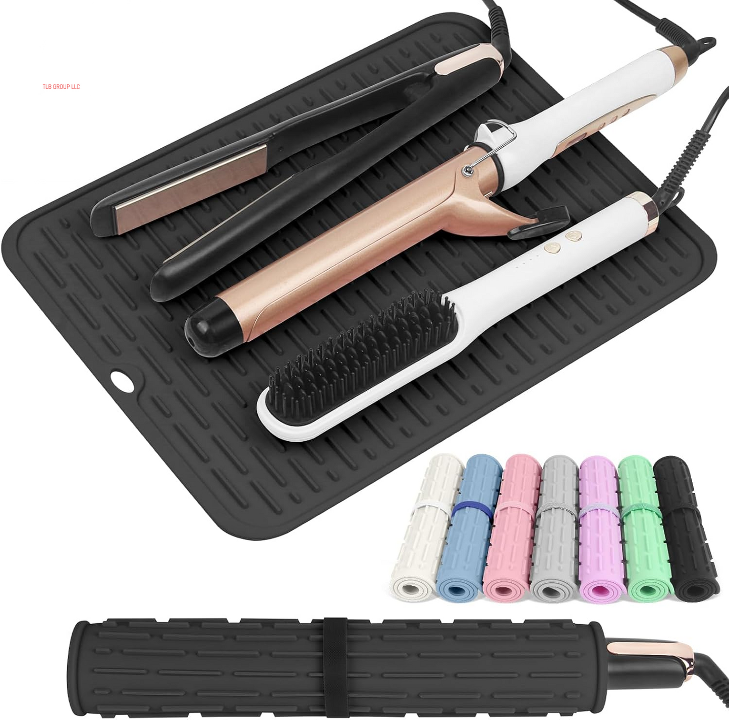Oversize Silicone Heat Resistant Mat for Hair Tools, Curling Iron Mat, Hot Tools Holder, Portable Flat Iron Hair Straightener Pad Cover for Travel Vanity Salon(14.2" X 11.0")