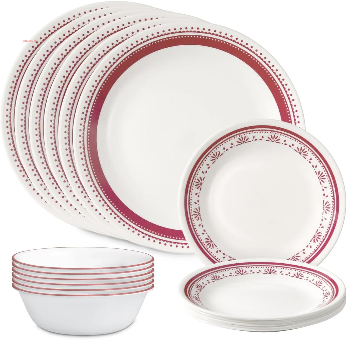 Vitrelle 18 Piece Glass Dinnerware Sets, Service for 6, Triple Layer Chip & Crack Resistant Glass Plate and Bowl Sets, Spring Blossom Green
