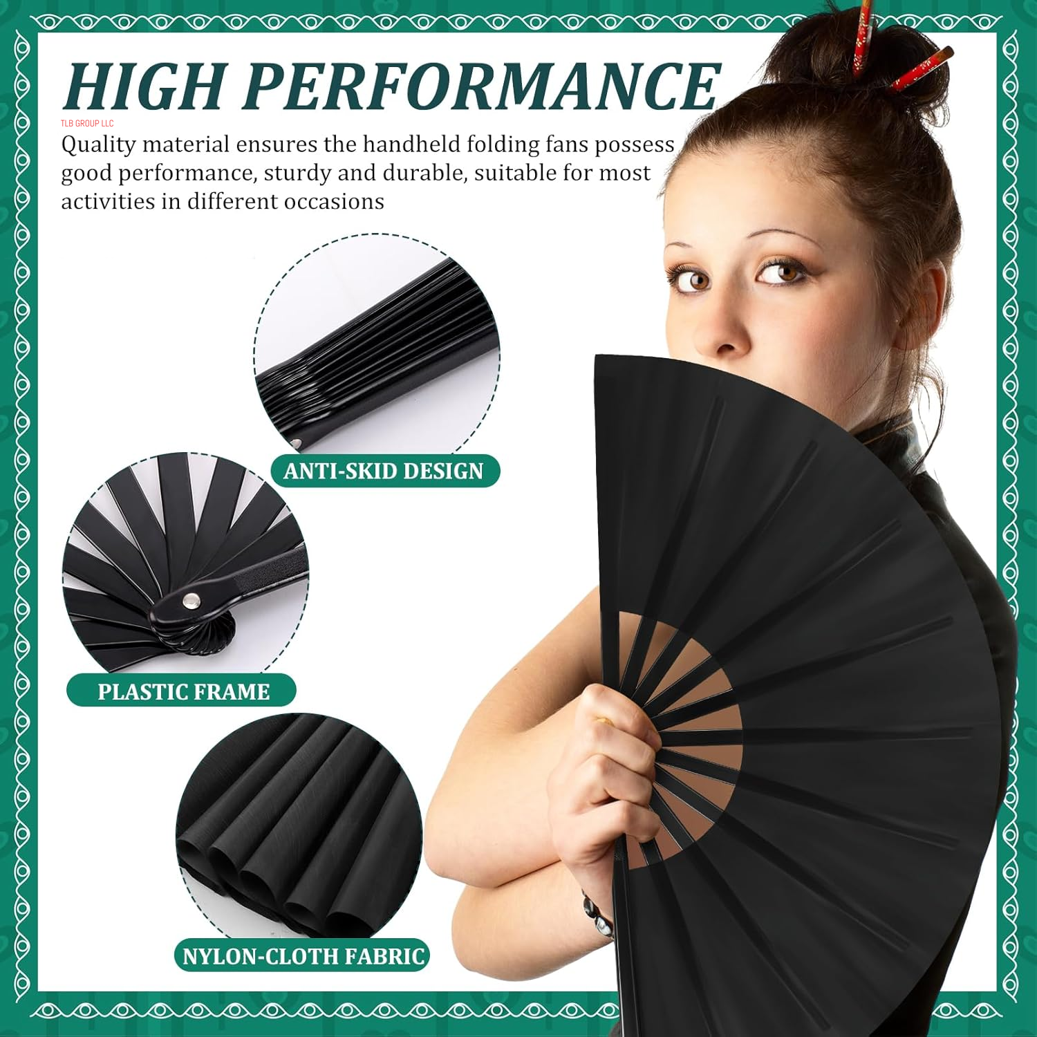 Large Folding Fans for Line Dancing Big Chinese Foldable Silk Clack Popping Fans for Line Dancing Make Sounds Boots on the Ground for Women Men Chinese Kung Fu Dance Party(Black)