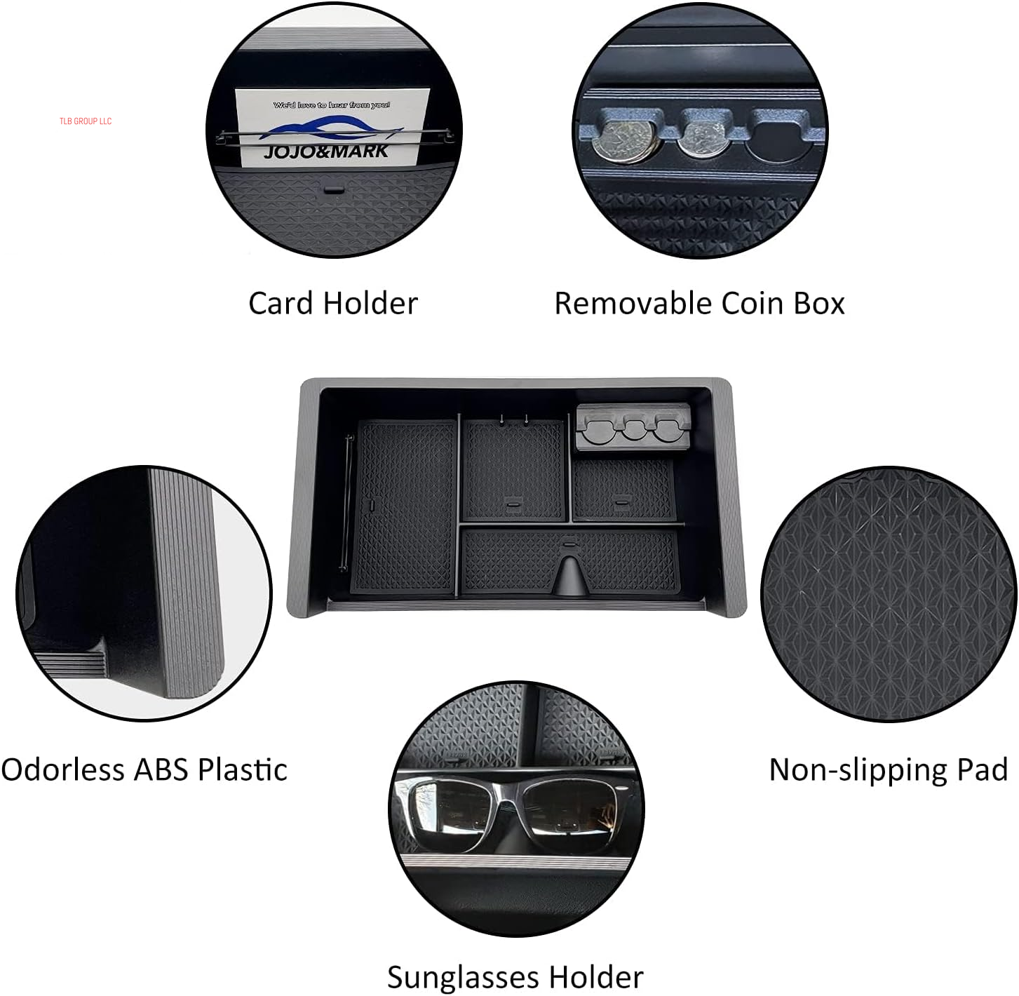 Center Console Organizer Tray Compatible with 2014-2018 GMC Sierra Accessories, (2015-2020) Yukon/Chevy Tahoe Silverado Suburban, Armrest Storage Box Replaces 22817343(Black)