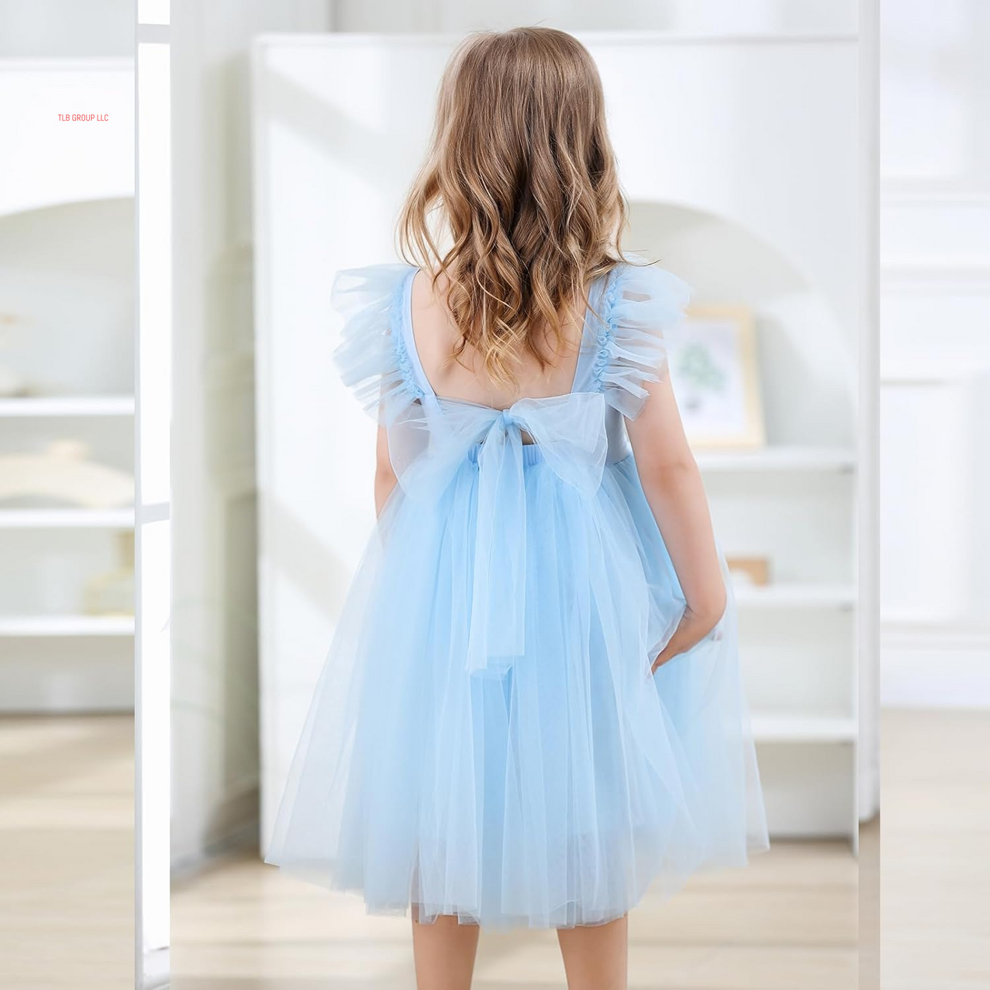 Toddler Girls Vintage Party Dress Ruffled Sleeve A-Line Tulle Flower Girl Dresses for Wedding,Birthday