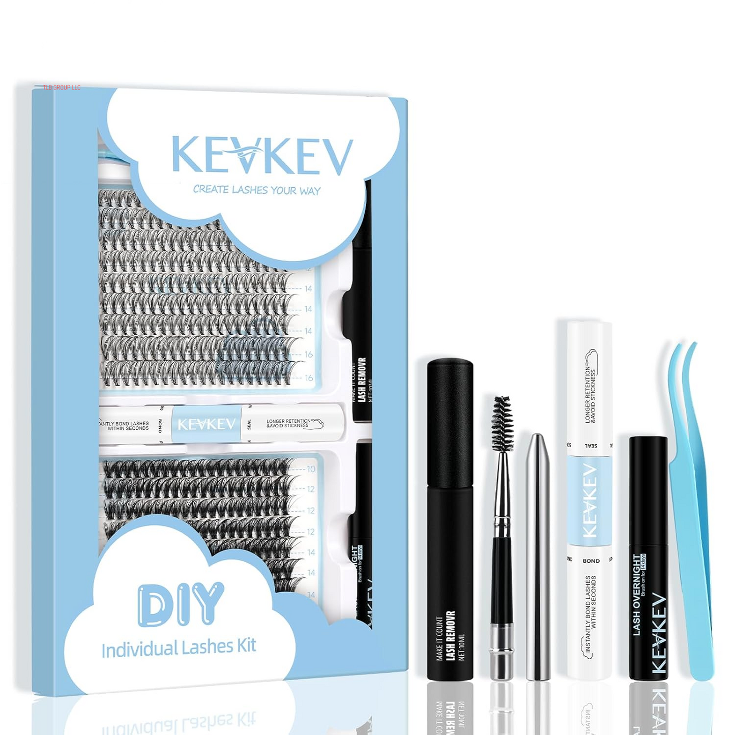 Lash Clusters Kit Lash Extension Kit D Curl Eyelash Extension Kit 280 Pcs Eyelash Clusters Kit Cluster Eyelash Extensions Individual Lashes Kit with Lash Bond and Seal Eyelash Tweezers