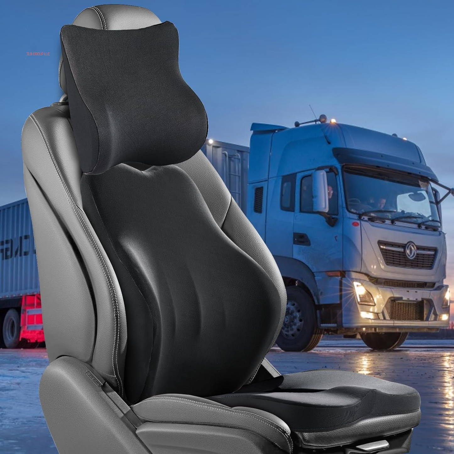 Set Truck Seat Cushion, Memory Foam Truck Seat Cushions for Truck Drivers, Semi Truck Truck Driver Seat Pad & Back and Neck Support Set, Semi Truck Driver Accessories (Black) TRUCK DRIVER