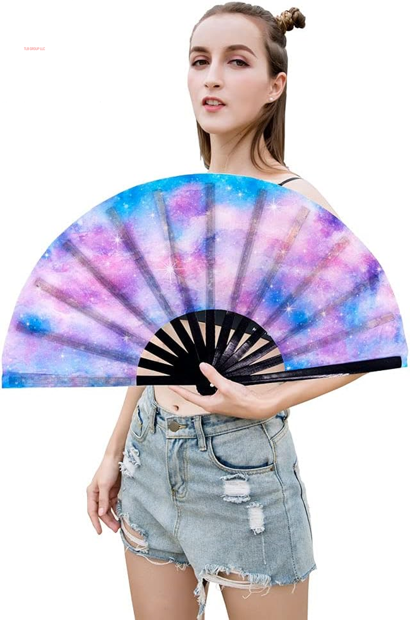 Large Folding Hand Rave Fan Popping Fans Clap Fans for Line Dancing, Big Clacking Fan for Boots on the Ground Dance,Party,Decoration,Festival (Galaxy)