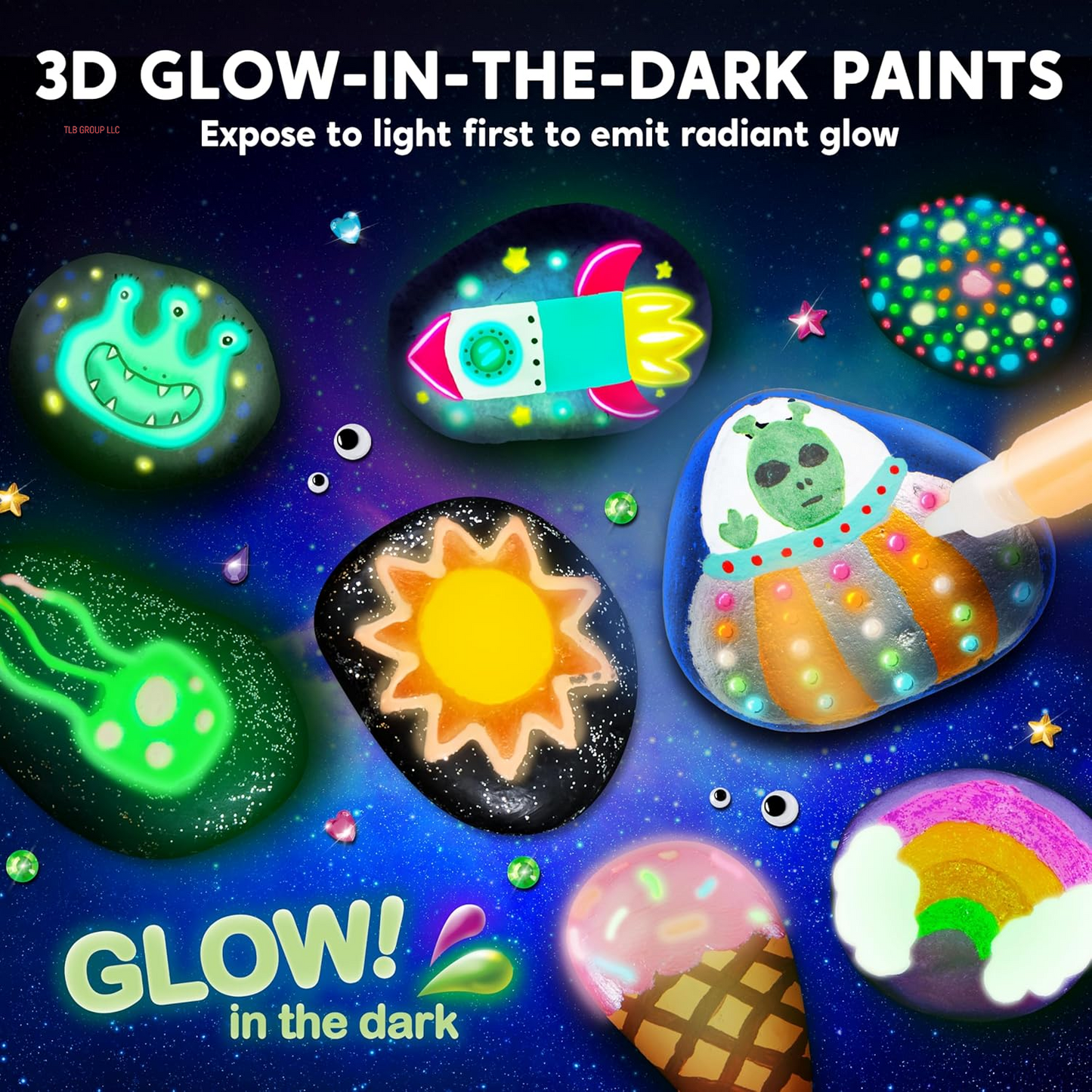 Rock Painting Kit- Glow in the Dark Rock Kit, Arts and Crafts for Kids Ages 6-12, Art Supplies Toy, Kids Craft Paint Kits, Arts & Crafts for Boys Girls Birthday Party Gift Toy