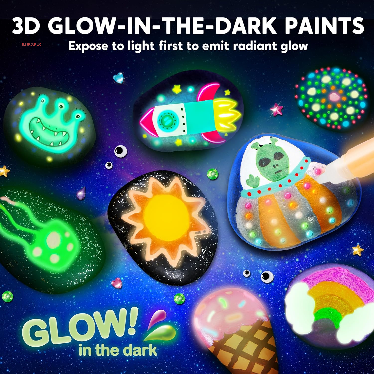 Rock Painting Kit- Glow in the Dark Rock Kit, Arts and Crafts for Kids Ages 6-12, Art Supplies Toy, Kids Craft Paint Kits, Arts & Crafts for Boys Girls Birthday Party Gift Toy