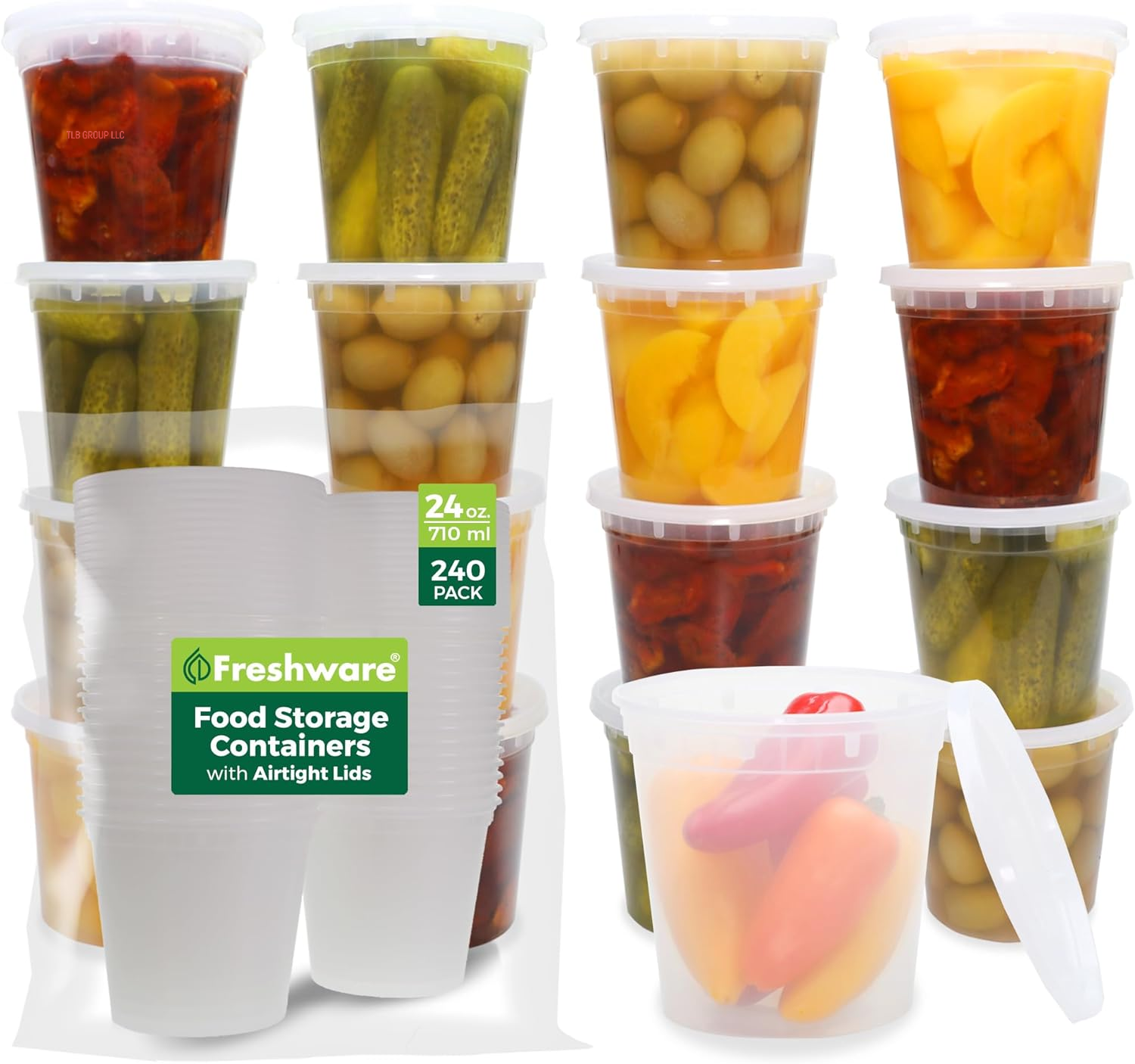 Food Storage Containers [24 Set] 32 Oz Plastic Deli Containers with Lids, Slime, Soup, Meal Prep Containers | BPA Free | Stackable | Leakproof | Microwave/Dishwasher/Freezer Safe