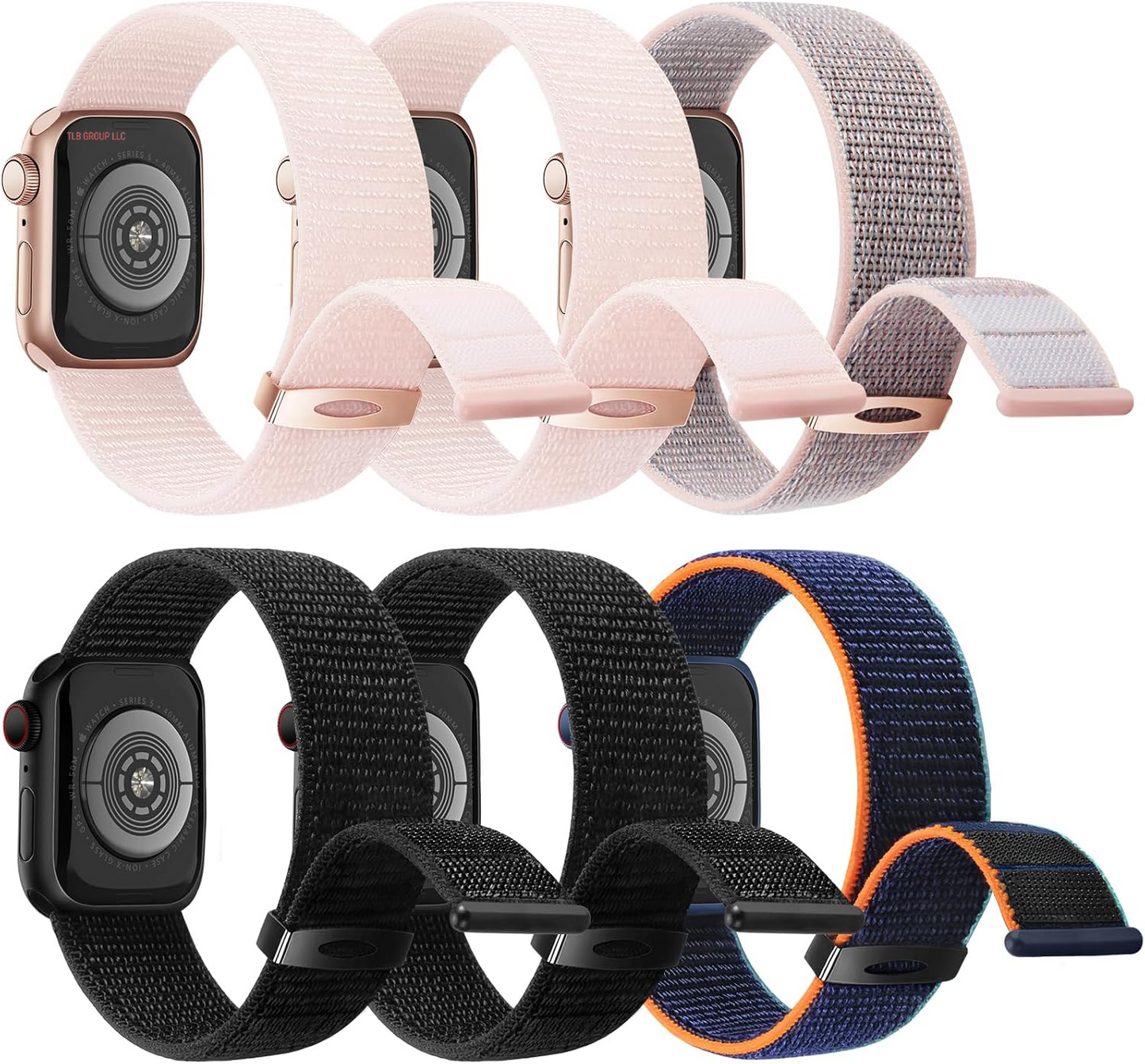 6 Pack Sport Nylon Loop Band Compatible with Apple Watch Bands 38Mm 40Mm 41Mm 42Mm 44Mm 45Mm 46Mm 49Mm for Women Men, Adjustable Breathable Braided Straps for Iwatch Series 10/9/8/7/6/5/4/3/Se/Ultra