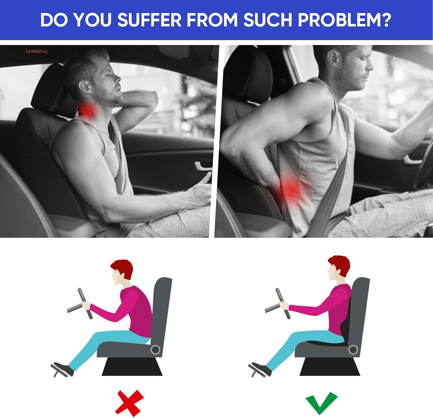 Truck Seat Cushion, 2PC 100% Memory Foam Seat Cushion for Truck Driver, Truck Driver Seat Cushion & Back Support, Semi Truck Accessories for Men -Seat Cushion-18X14.5X3.5In, Lumbar Cushion-16.5X15.4X5 TRUCK DRIVER