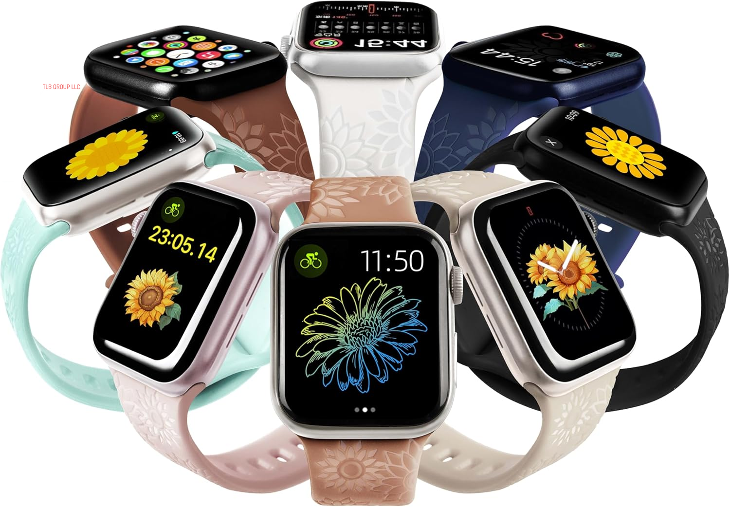 6 Pack Flower Engraved Bands Compatible Apple Watch Band with 38Mm 40Mm 41Mm 42Mm 44Mm 46Mm 45Mm 49Mm Women Men.Silicone Floral Reflective Sport Strap for Iwatch Series 10 9 8 7 6 5 4 3 SE Ultra 2 1