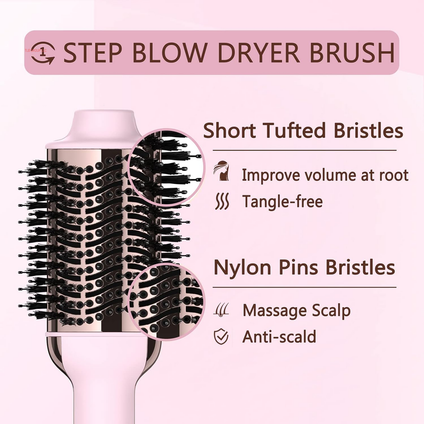 Hair Dryer Brush, 4 in 1 Styling Tools Blow Dryer with Ceramic Oval Barrel, Hot Air Brush Hair Straightener Brush for All Hair Types, Pink, Ionic Technology, 1200W, 3 Heat Settings