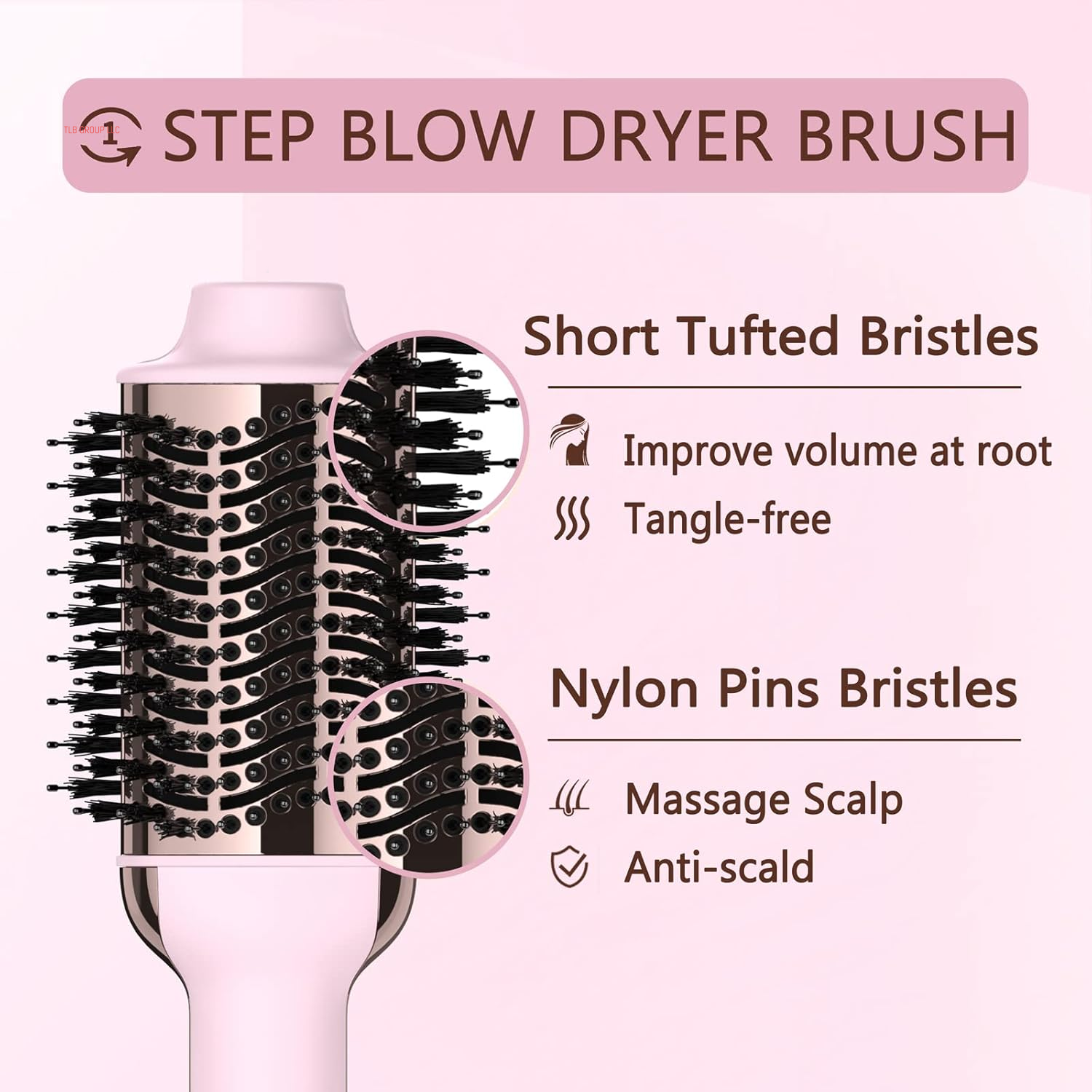Hair Dryer Brush, 4 in 1 Styling Tools Blow Dryer with Ceramic Oval Barrel, Hot Air Brush Hair Straightener Brush for All Hair Types, Pink, Ionic Technology, 1200W, 3 Heat Settings