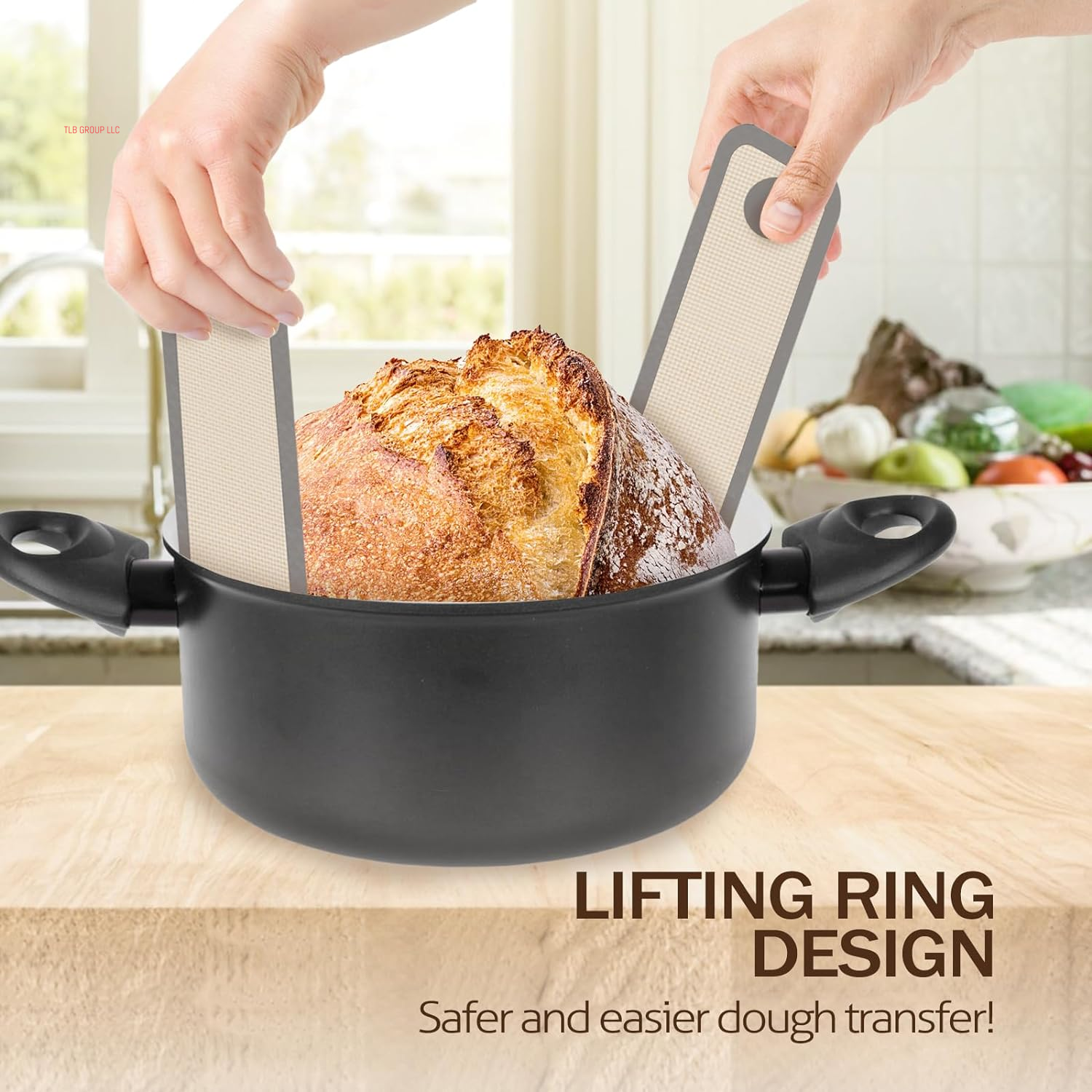 Silicone Bread Sling for Dutch Oven, 2 PCS Non-Stick & Easy Clean Reusable Silicone Bread Baking Mat with Long Handles, Easy to Transfer Sourdough Bread, BM02