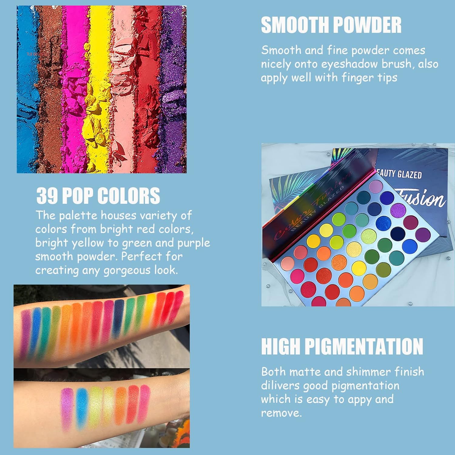 Color Fusion Eyeshadow Palette Highly Pigmented 39 Shades Pink Purple Matte and Shimmers Makeup Palette, Blendable Waterproof Eye Shadow, No Flaking, Little Fall Out, Stay Long, Hard Smudge, Cruelty- Free Makeup Pallet, Full Face Eye Make up for Beginners Any Skin Tones Shading and Contouring