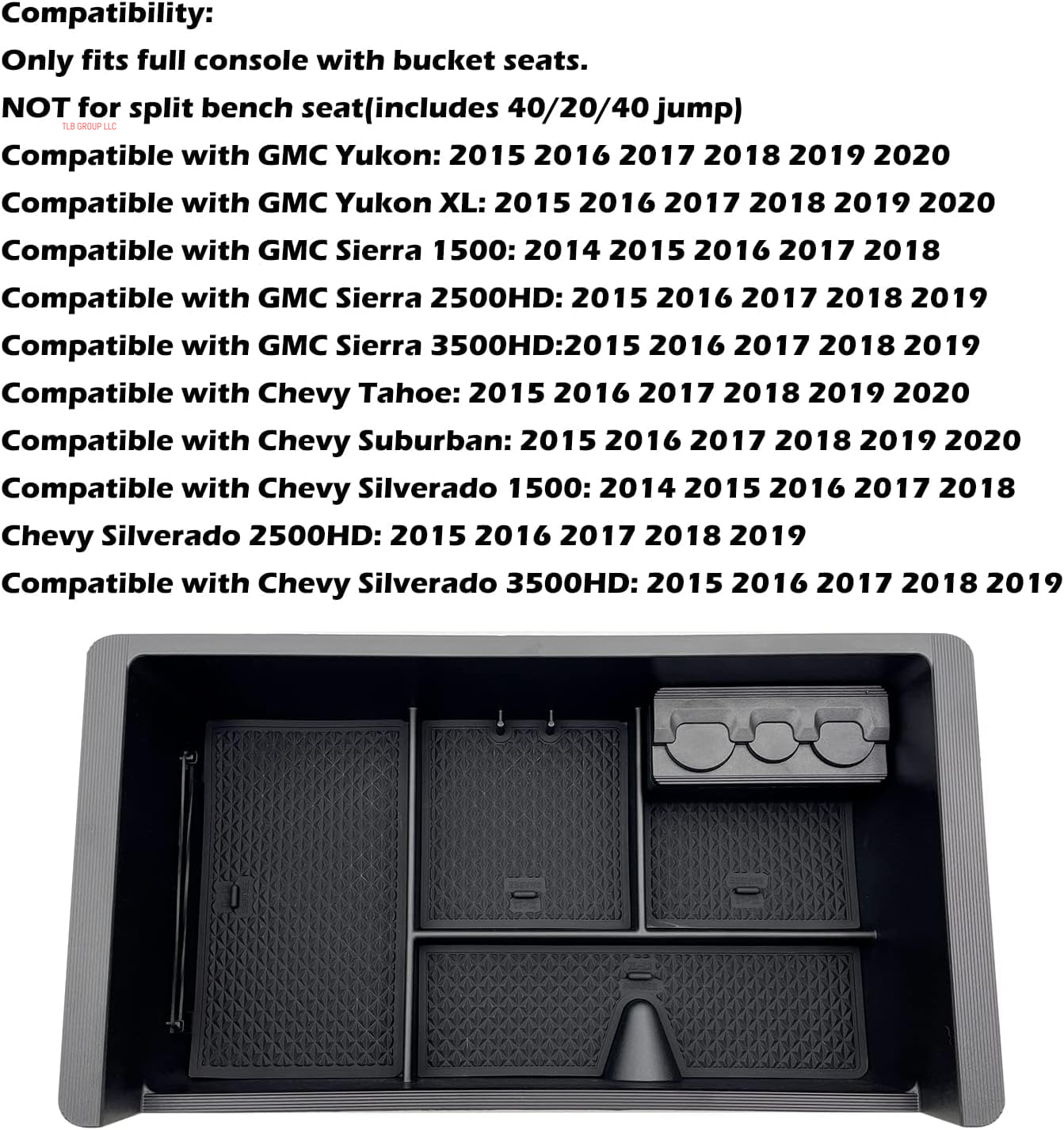 Center Console Organizer Tray Compatible with 2014-2018 GMC Sierra Accessories, (2015-2020) Yukon/Chevy Tahoe Silverado Suburban, Armrest Storage Box Replaces 22817343(Black)
