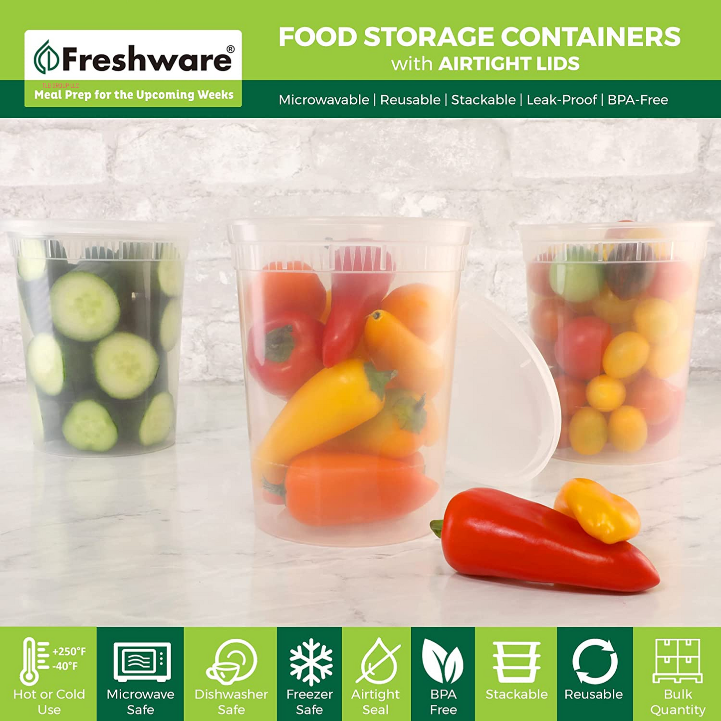 Food Storage Containers [24 Set] 32 Oz Plastic Deli Containers with Lids, Slime, Soup, Meal Prep Containers | BPA Free | Stackable | Leakproof | Microwave/Dishwasher/Freezer Safe