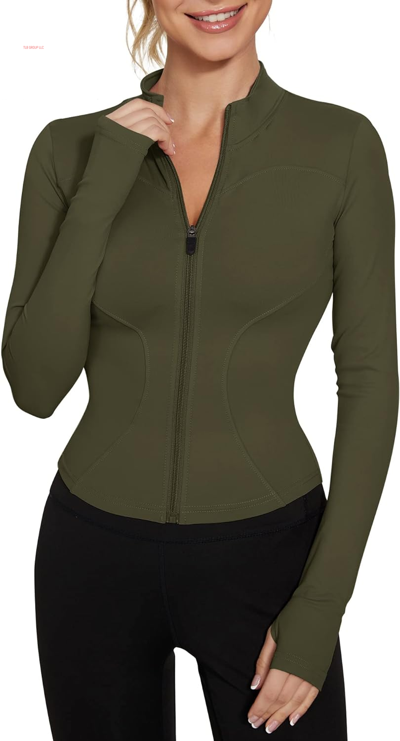 Women'S Workout Jacket Lightweight Zip up Yoga Jacket Cropped Athletic Slim Fit Tops
