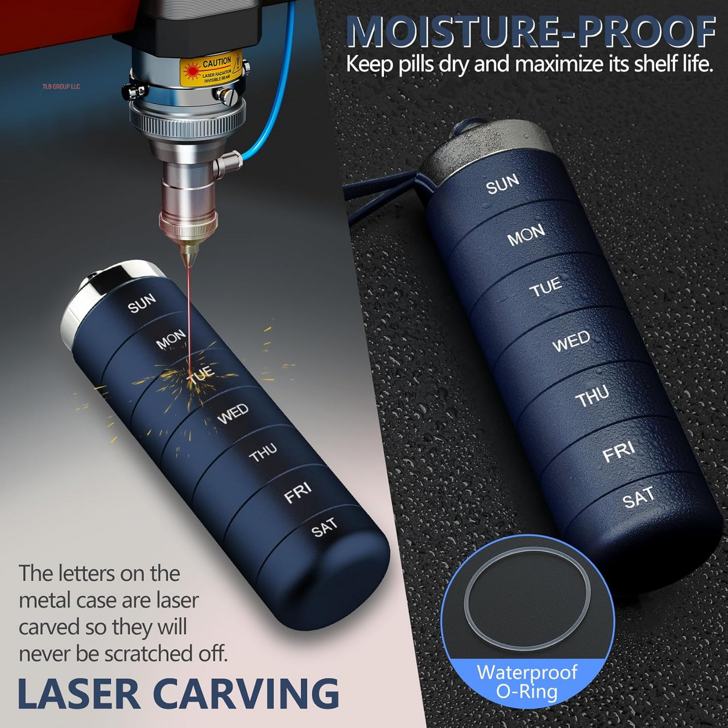 Metal Travel Pill Organizer, Portable 7 Day Vitamin Organizer Stackable, Waterproof 1 Times a Day Pill Box, Large Pill Container, Daily Medicine Organizer for Vitamin, Fish Oil, Supplement