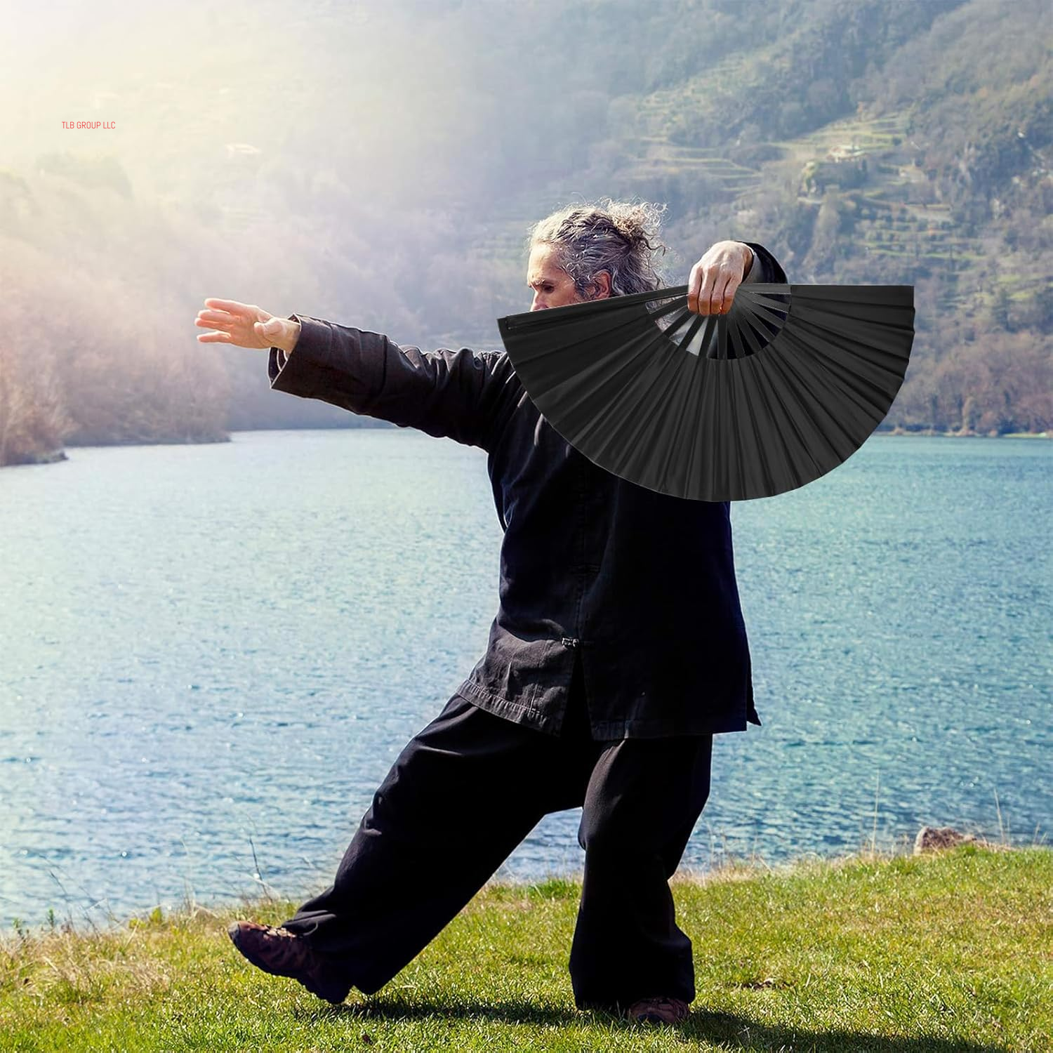 Large Folding Hand Fan Foldable Chinese Fans Handheld Decorative Folding Fans for Women Men Line Dance Popping Fan for Chinese Tai Chi Kung Fu, Performance, Wedding, Party, Gift