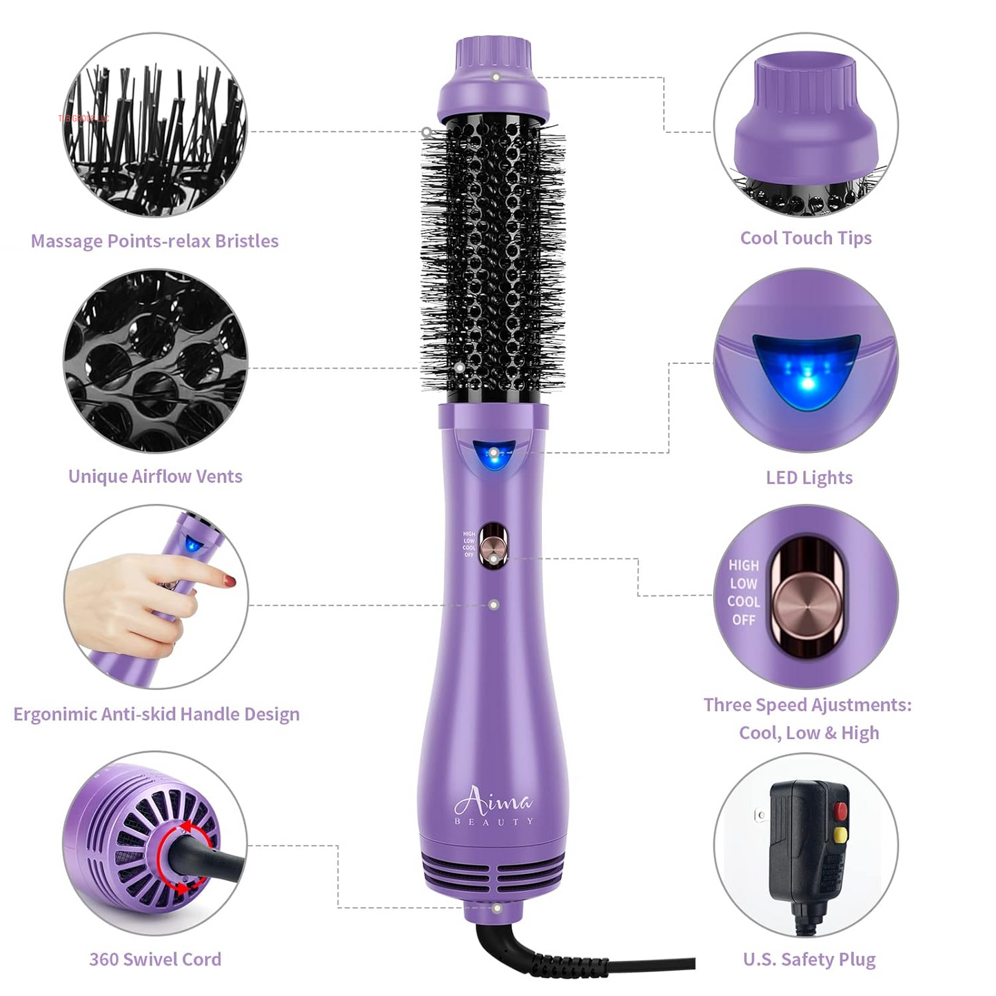 Hot Air Brush,  Salon One-Step Hair Dryer and Volumizer, 4-In-1 Hair Dryer Brush, Hair Styling Tools, Purple-Round