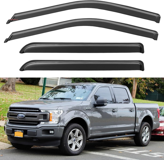 Window Rain Guards for 2015-2024 Ford F150 Supercrew, Out-Channel Vent Visors Shades Wind Deflectors for 2017-2024 F-150 Raptor F250 F350 F450 F550 Super Duty Crew Cab, for Full-Size Cabs