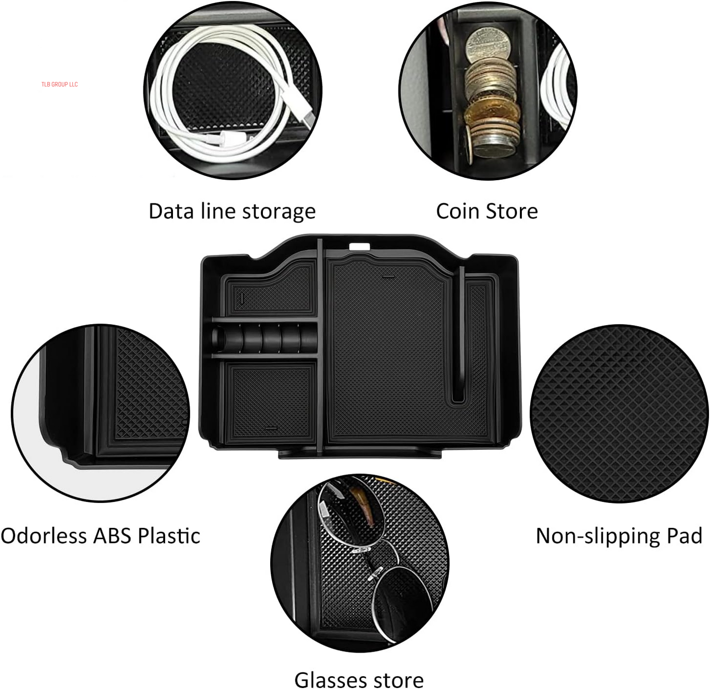 Center Console Organizer Fits for Dodge RAM 2025 2024 2023 2022 2021 2020 2019 1500 2500 3500 Accessories Interior Storage Box Armrest Storage Tray (Black)