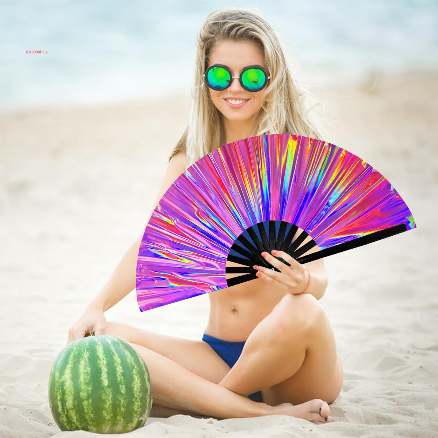 1Pcs Boots on the Ground Fan, 2025 New Line Dance Popping Fan,Holographic Purple Laser Colors Hand Fan,Clap Fans for Line Dancing,Clack Handheld Large Folding Hand Rave Fan