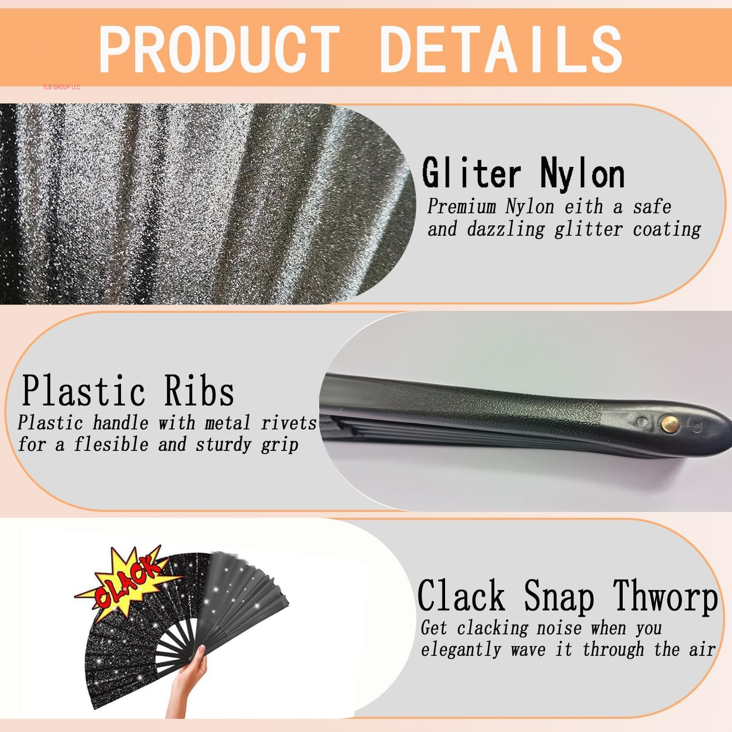 Boots on the Ground Fan, Glitter Large Folding Hand Fan, Line Dance Popping Fan for Home Decoration, EDM, Performance, Dance, Wedding, Music Festival, Club, Party & Present