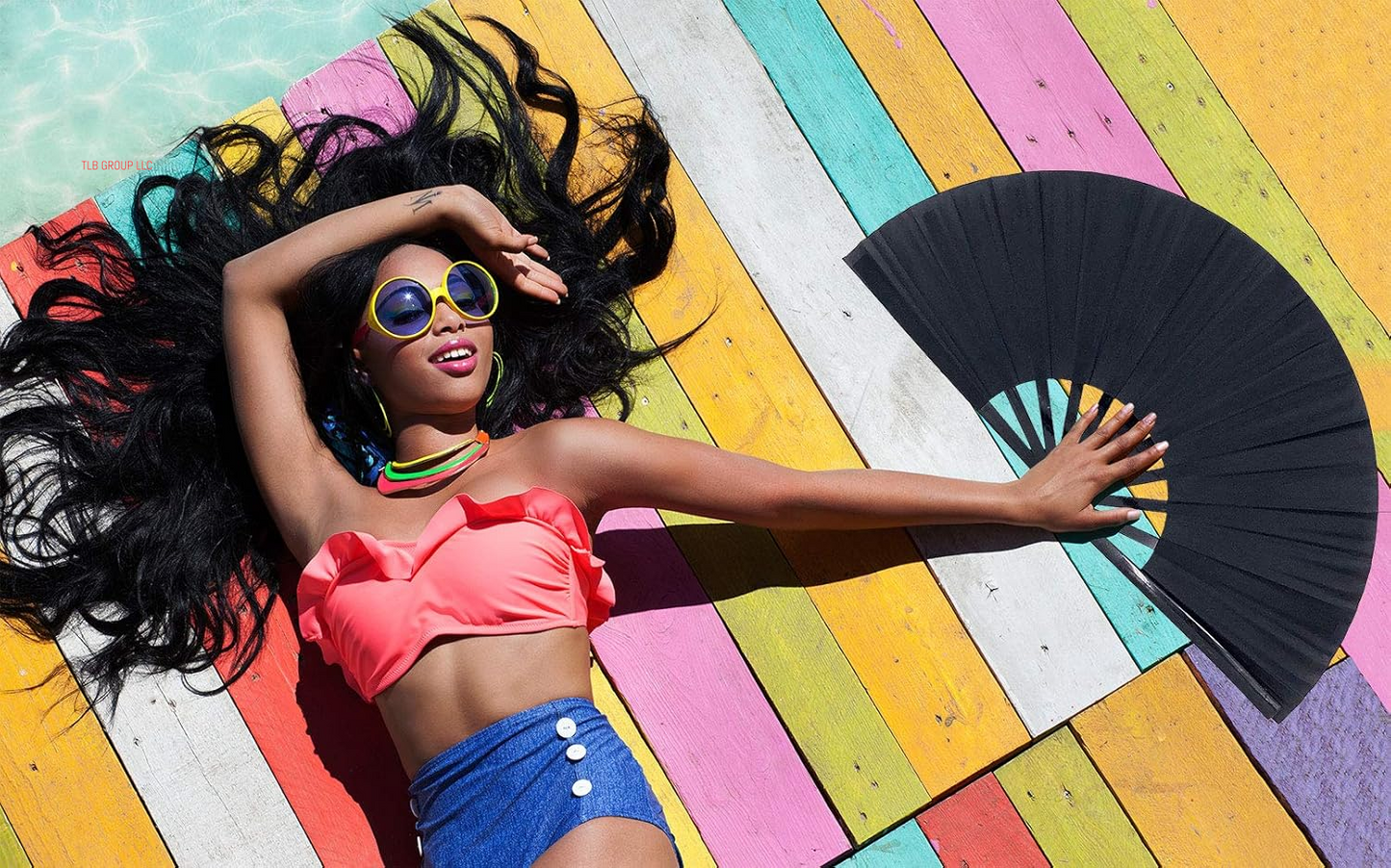 Large Folding Fans Rave Hand Clap Fan Popping Fan for Line Dancing, Big Foldable Clacking Fans for Boots on the Ground Dance Festival, Dancing, Performance (Black)