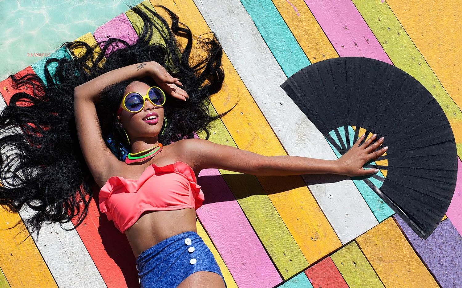 Large Folding Fans Rave Hand Clap Fan Popping Fan for Line Dancing, Big Foldable Clacking Fans for Boots on the Ground Dance Festival, Dancing, Performance (Black)