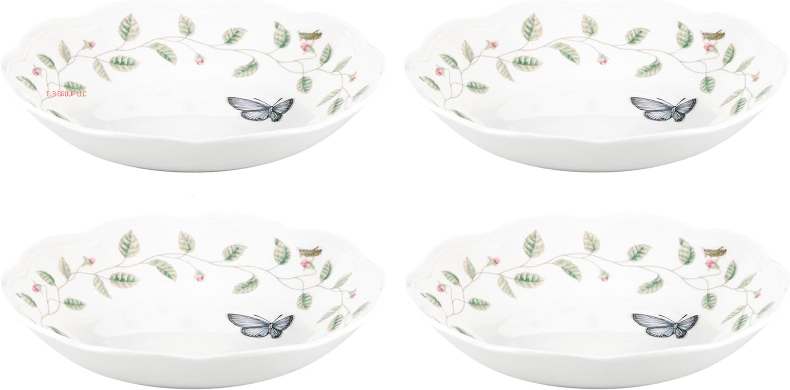 817046 Butterfly Meadow 6-Piece Tidbit Plate Set, White, 3.05 LB