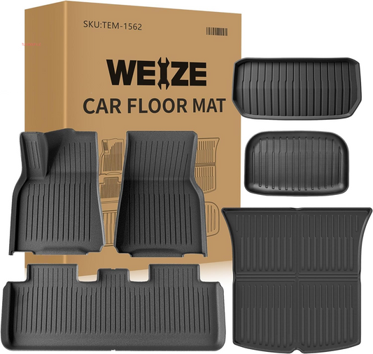 Floor Mats & Cargo Liners Fits Tesla Model Y 5-Seat 2021-2024 2025 All Weather TPE Floor Mats and Cargo Trunk Mats Accessories, Set of 6 Mats (Not Fit 7-Seat)