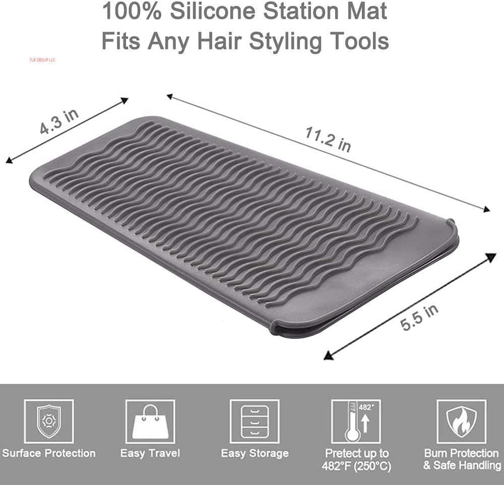 Heat Resistant Mat for Hair Tools, Silicone Heat Mat & Holder for Curling Iron, Professional Portable Travel Flat Iron Mat Pad Pouch Case Cover for Countertop