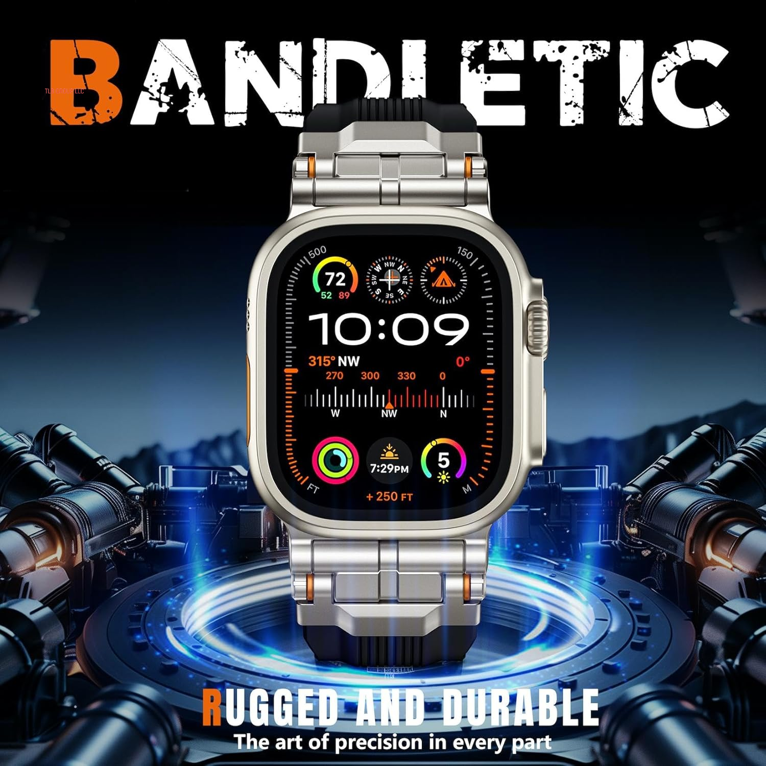 Compatible with Apple Watch Ultra 2 Band - 49Mm 46Mm 45Mm 44Mm 42Mm (Series 3 2 1) Bands for Men, Sport Rugged Silicone Strap with Metal Connector for Iwatch Series SE 10 9 8 7 6 5 4, Black
