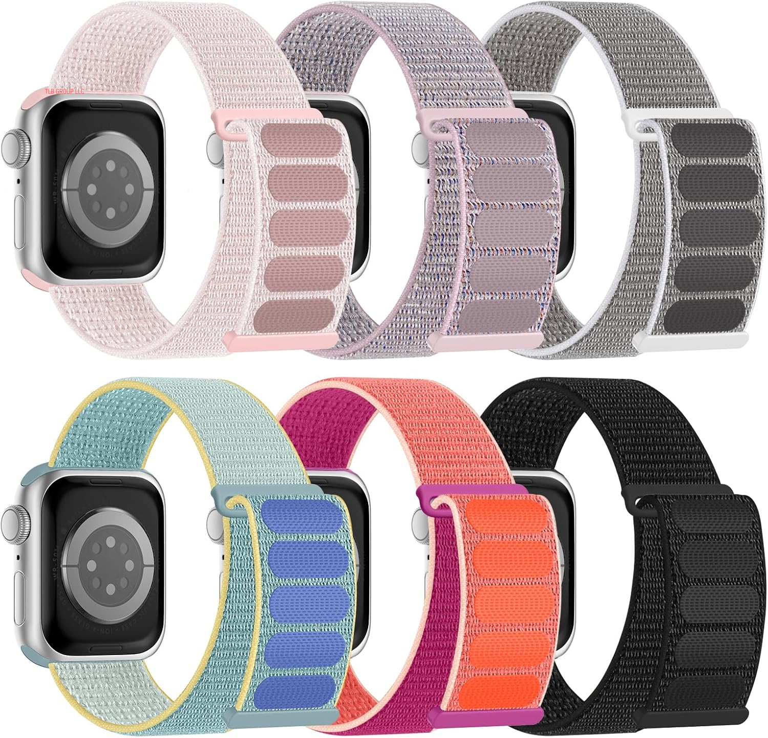 6 Pack Sport Nylon Loop Band Compatible with Apple Watch Bands 38Mm 40Mm 41Mm 42Mm 44Mm 45Mm 46Mm 49Mm for Women Men, Adjustable Breathable Braided Straps for Iwatch Series 10/9/8/7/6/5/4/3/Se/Ultra
