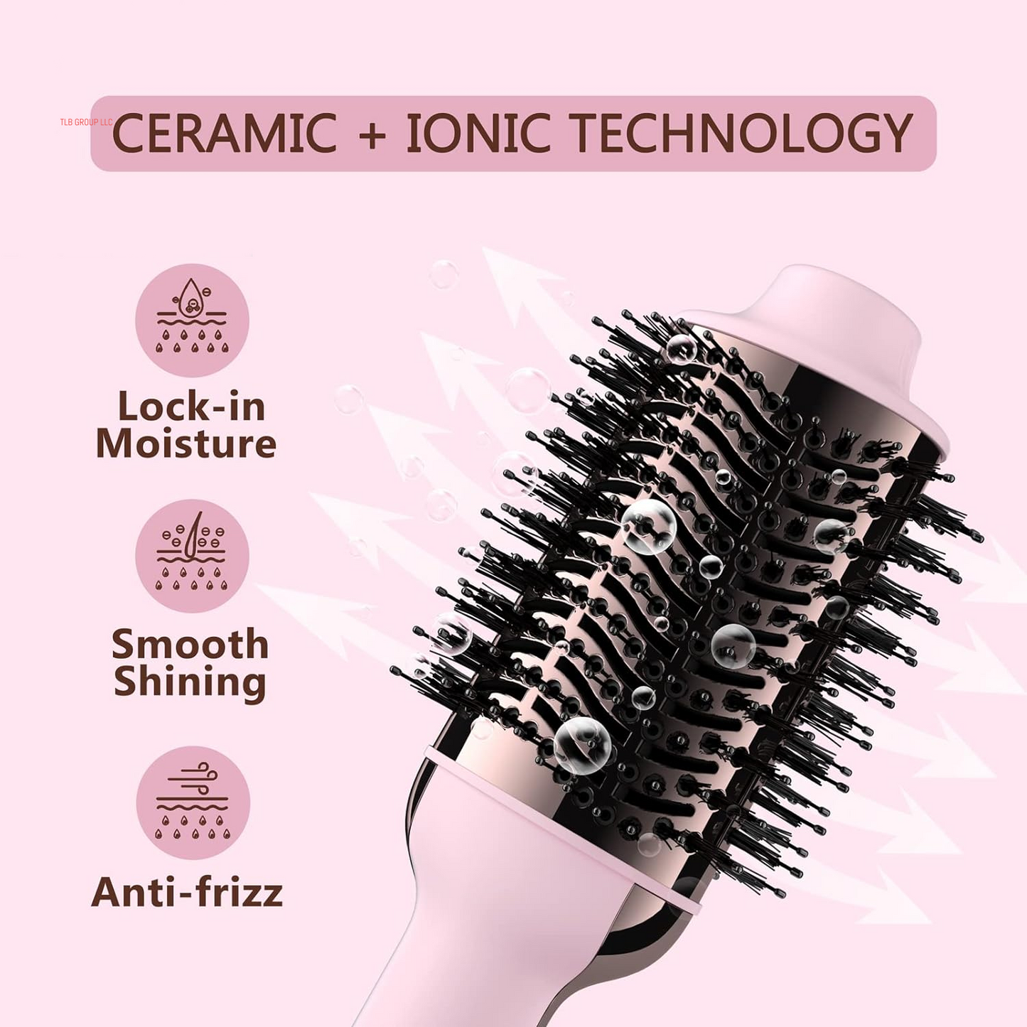 Hair Dryer Brush, 4 in 1 Styling Tools Blow Dryer with Ceramic Oval Barrel, Hot Air Brush Hair Straightener Brush for All Hair Types, Pink, Ionic Technology, 1200W, 3 Heat Settings