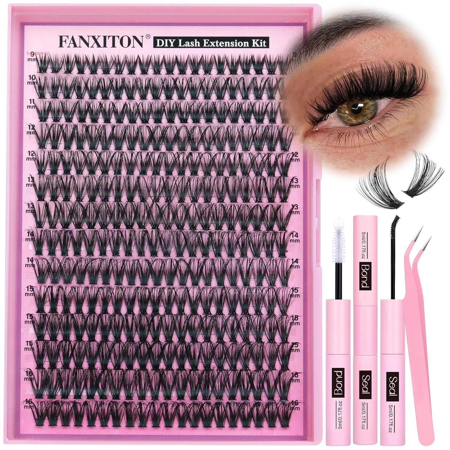 DIY Lash Extension Kit 40D+50D Volume Lash Clusters Kit with Lash Bond and Seal 280 Pcs Thick Individual Lashes 9-16 Mm D Mink Lashes Cluster, Lash Cluster Remover and Tweezers by