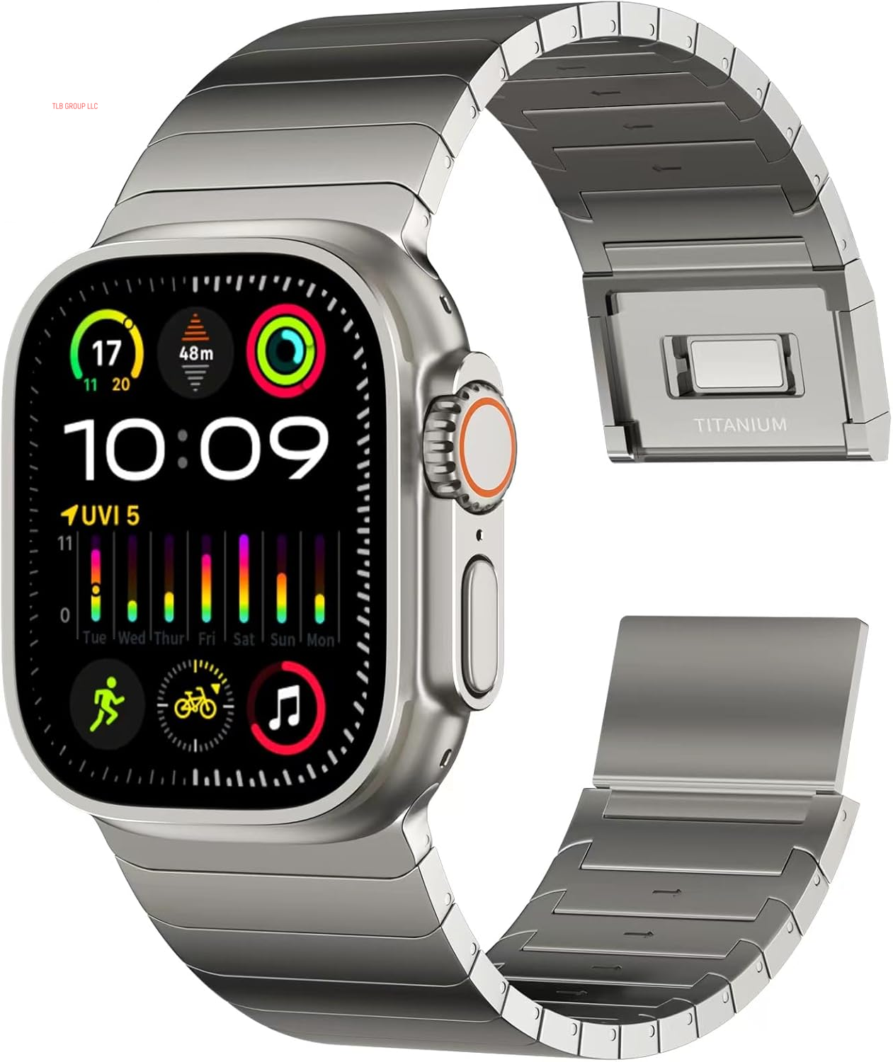Full Titanium Band Compatible with Apple Watch Ultra 49Mm / Ultra 2 49Mm / Series 10 46Mm, 26Mm Wide Adjustable Links with Titanium Magnetic Clasp Connectors and DLC Coating