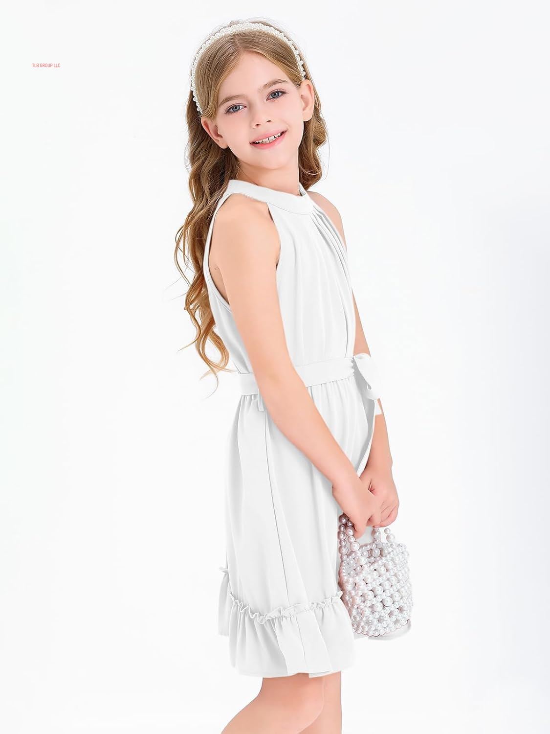 Girl'S Halter Neck Sleeveless Summer Dress Tie Waist A-Line Sundress Mini Swing Pleated Dress for Girls 4-12