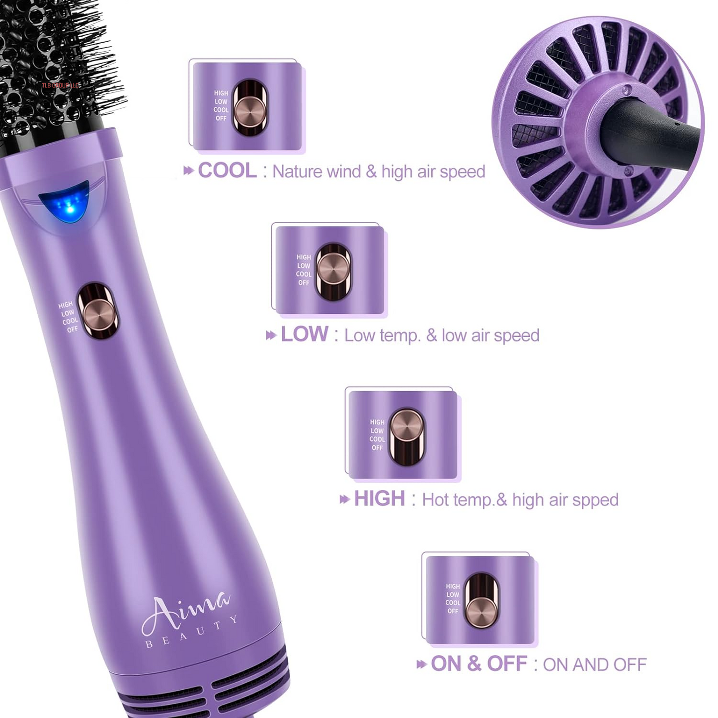 Hot Air Brush,  Salon One-Step Hair Dryer and Volumizer, 4-In-1 Hair Dryer Brush, Hair Styling Tools, Purple-Round