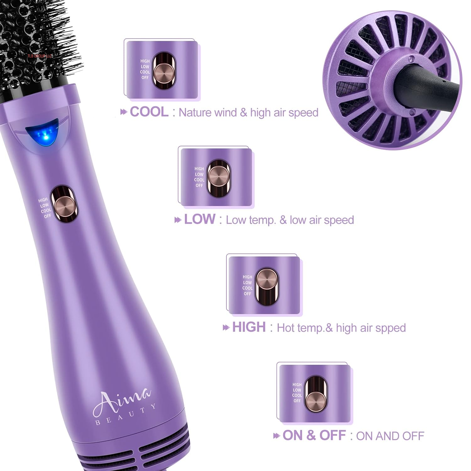 Hot Air Brush,  Salon One-Step Hair Dryer and Volumizer, 4-In-1 Hair Dryer Brush, Hair Styling Tools, Purple-Round