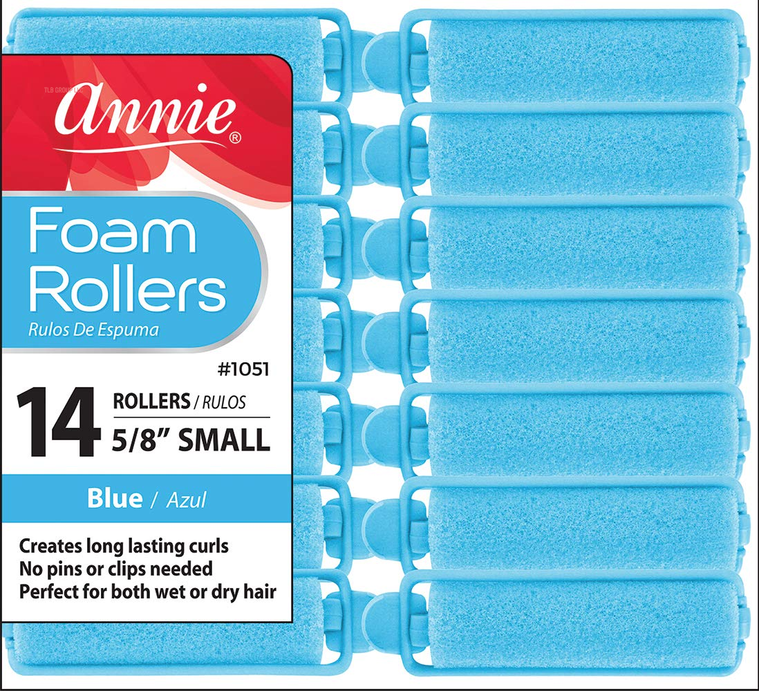 Salon Style Small Foam Hair Rollers - 5/8" Blue - 14 Piece Set - Soft Heat-Less Hair Curling Tools