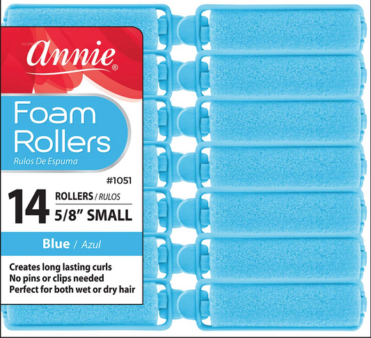 Salon Style Small Foam Hair Rollers - 5/8" Blue - 14 Piece Set - Soft Heat-Less Hair Curling Tools