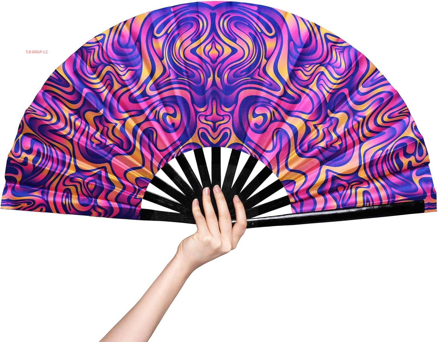 UV Glow Rave Fan Large Handheld Folding 13 Inch Bamboo Festival Foldable Clack Popping Fan for Line Dancing Men and Women (Ripple)